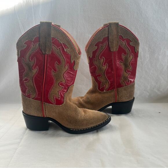 Old West Leather Cowgirl Boots Red Brown Toddler Size 100 Rodeo Western Country - Picture 1 of 13